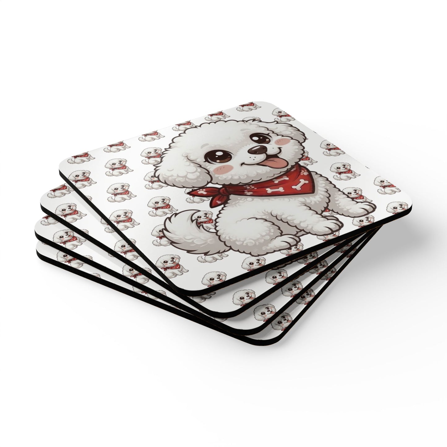 Bichon Frise Chibi Cork Coaster Set