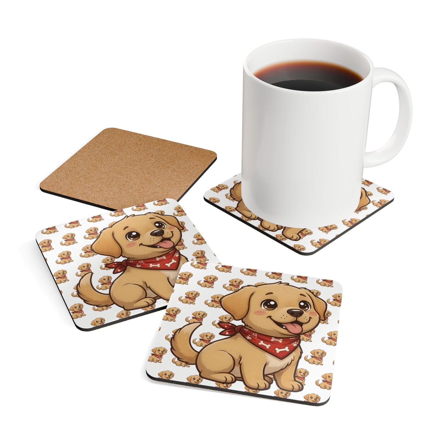 Yellow Labrador Chibi Cork Coaster Set