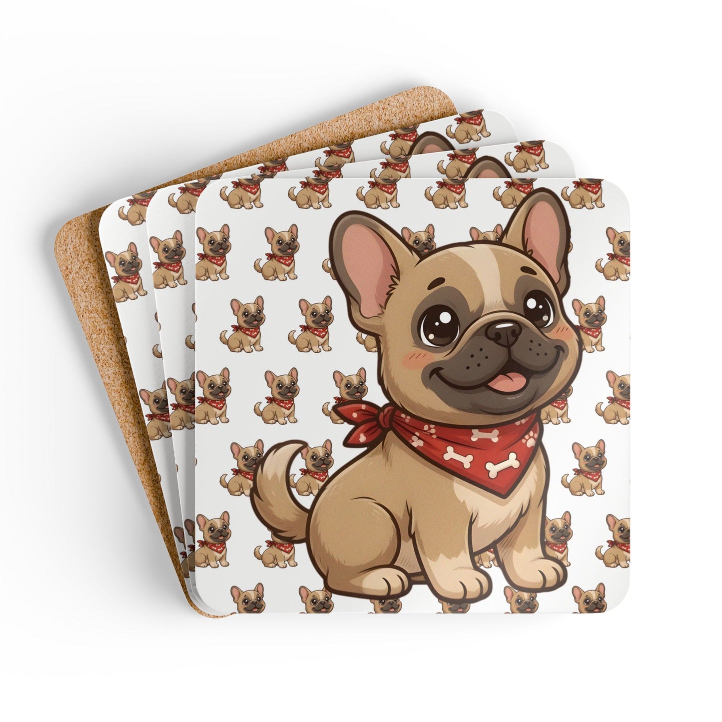 French Bulldog Chibi Cork Coaster Set