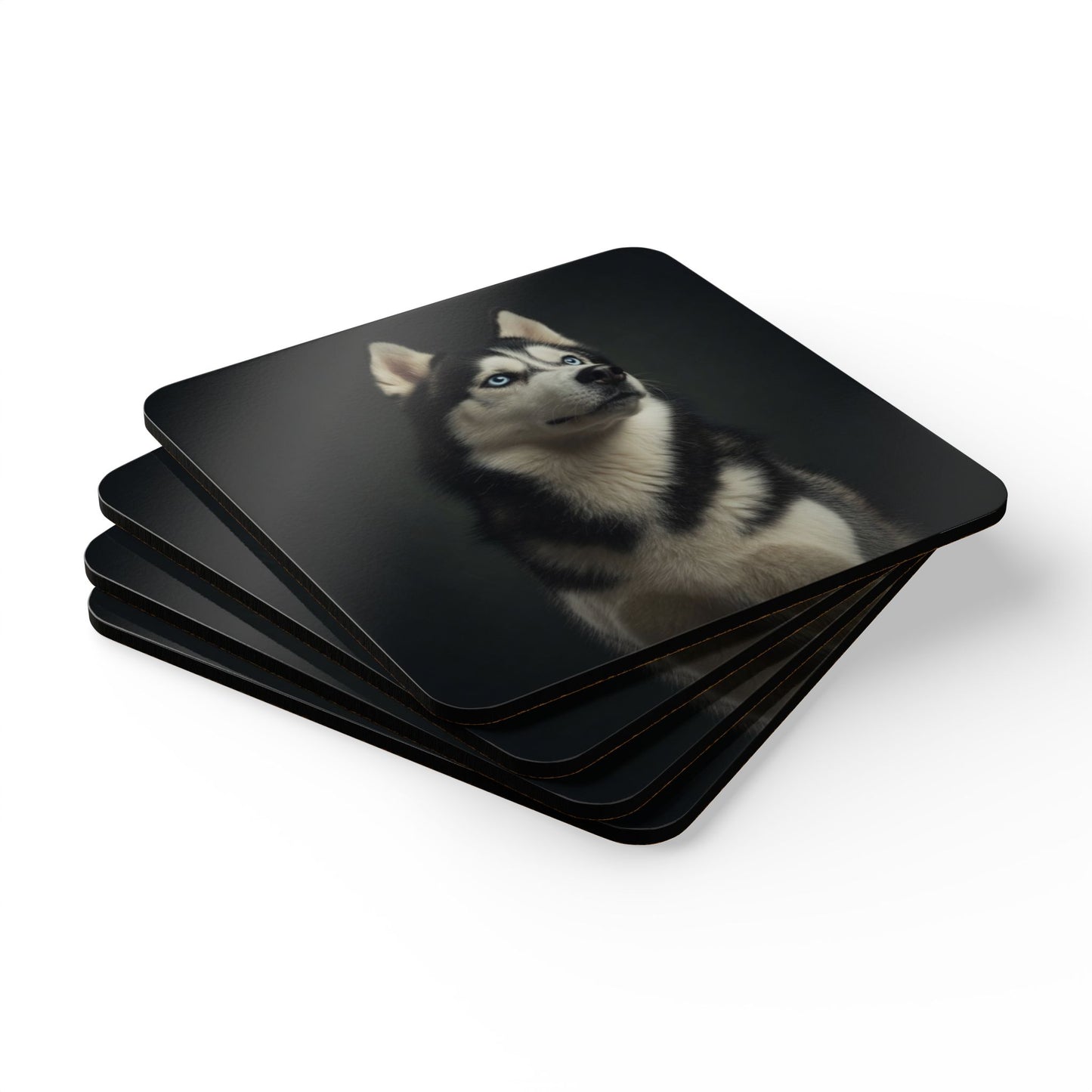Siberian Husky Portrait Cork Coaster Set