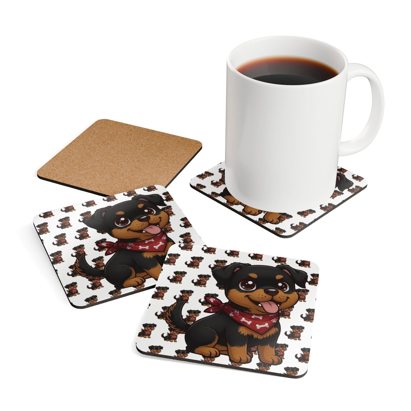 Rottweiler Chibi Cork Coaster Set